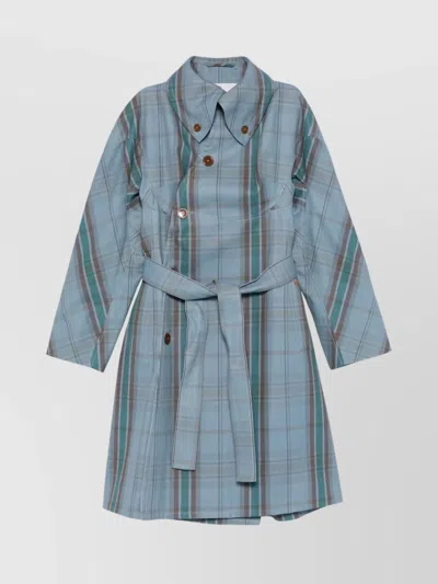 Vivienne Westwood Waist Belted Checked Coat In Blue