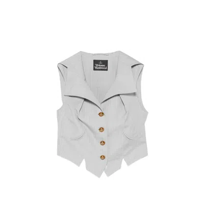 Vivienne Westwood Meryl Waistcoat Pinstripe Shirting Grey 46 Women In White