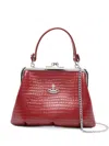 Vivienne Westwood Crocodile Chain Strap Wallets Metal Frame Top Handle In Red