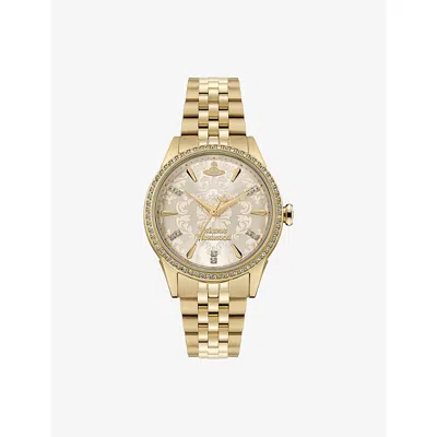 Vivienne Westwood Watches Little Wallace Stainless-steel And Swarovski-crystal Watch In Gold/champagne
