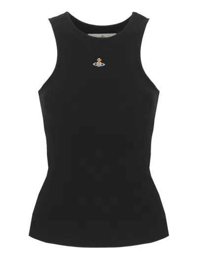 Vivienne Westwood White 90s Orb Cotton Tank Top In Black