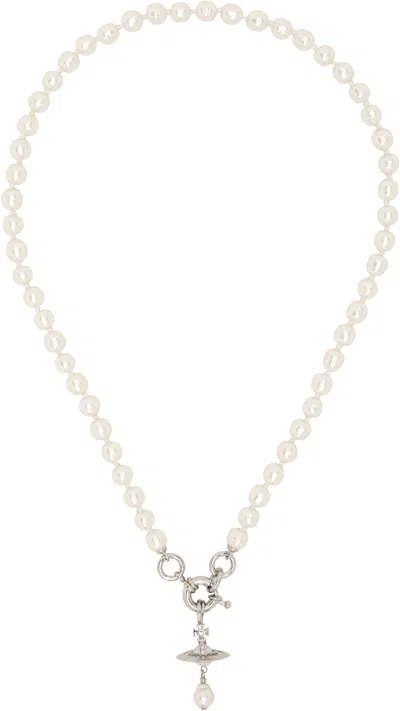 Vivienne Westwood White Aleksa Necklace In P226 Platinum / Crea