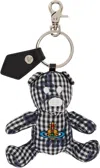 Vivienne Westwood White & Black Teddy Bear Keychain In O302 Gingham/vw Blac