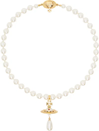 Vivienne Westwood White & Gold One Row Pearl Drop Choker