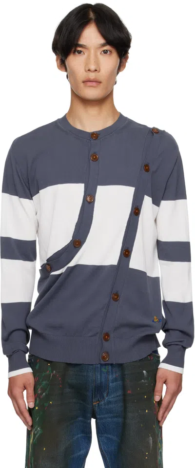 Vivienne Westwood White & Navy Ollie Cardigan In Blue
