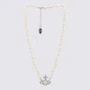Vivienne Westwood Cross Pendant Necklace With Orb Design And Pearl Beads In Multi