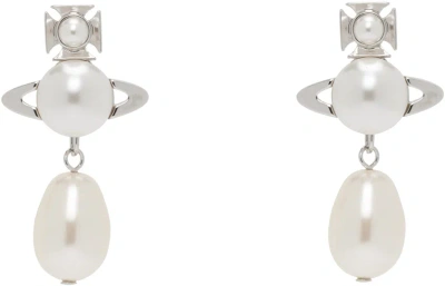 Vivienne Westwood White & Silver Inass Earrings In P103 Platinum/creamr