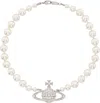 Vivienne Westwood White & Silver One Row Pearl Bas Relief Choker In P104 Platinum/cream/