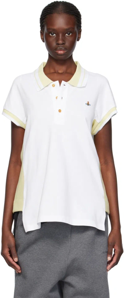 Vivienne Westwood White & Yellow Striped Polo In A401 White