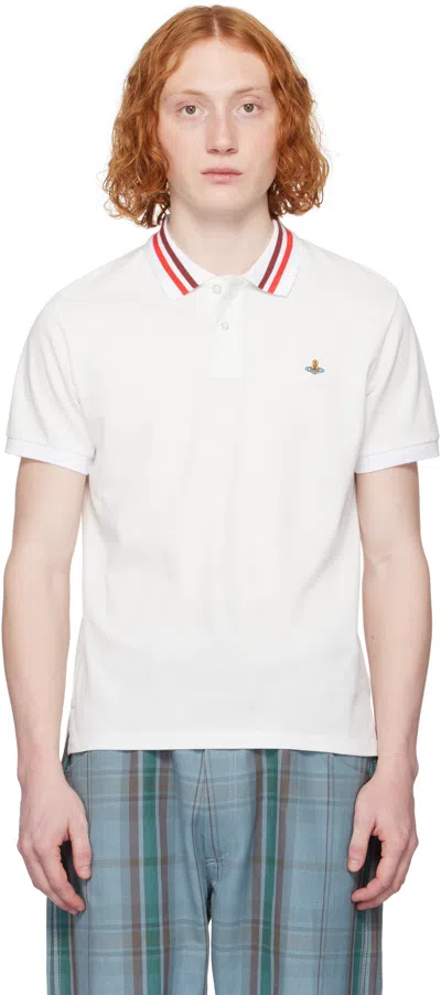 Vivienne Westwood White Polo Shirt With Contrasting Collar And Orb Logo Detail On The Front In Cotton Man