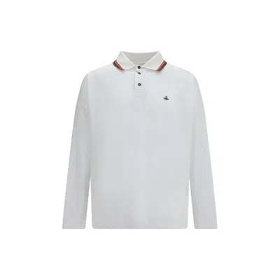 Vivienne Westwood Striped Collar Organic Cotton Polo Shirt In White
