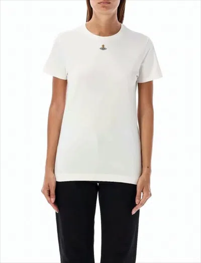 Vivienne Westwood White Cotton T-shirt With Embroidered Emblem