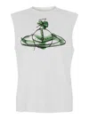 Vivienne Westwood White Crew Neck Top With Orb Print On The Front In Cotton Man In Gray