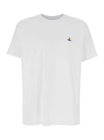 VIVIENNE WESTWOOD WHITE CREWNECK T-SHIRT WITH ORB LOGO DETAIL ON THE FRONT IN COTTON WOMAN