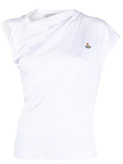 VIVIENNE WESTWOOD WOMEN WHITE DRAPED COTTON TOP, L LUXURY TOPS FOR WOMEN DARVEYS