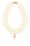 Vivienne Westwood Ivory Pearls Three Row Pearl Drop Choker In White