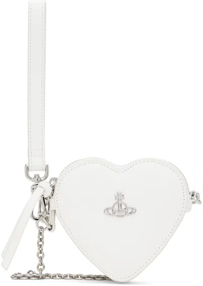 Vivienne Westwood White Leather Heart Wristlet Pouch In A401 White/silver