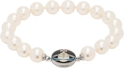 Vivienne Westwood White Loelia Bracelet In P145 Platinum/blac