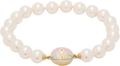 Vivienne Westwood White Loelia Bracelet In R838 Gold/pink Pa