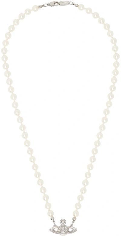 Vivienne Westwood White Mini Bas Relief Necklace In Platinum