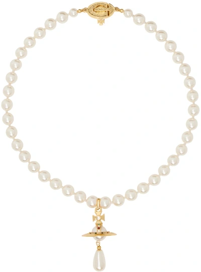 Vivienne Westwood White One Row Pearl Drop Choker In R118 Gold/pearl/mult