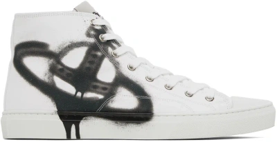 Vivienne Westwood Plimsoll High Top Canvas In White-black-orb