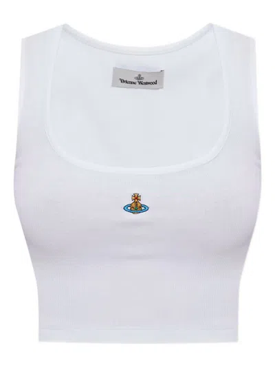 Vivienne Westwood White Ribbed Cropped Orb Top