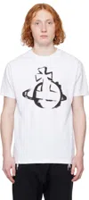 Vivienne Westwood White Crewneck T-shirt With Maxi Orb Logo Print On The Front In Ss25-a401