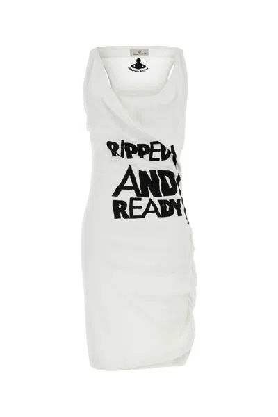 Vivienne Westwood Graphic Ruched Scoop Sleeveless Dress In White