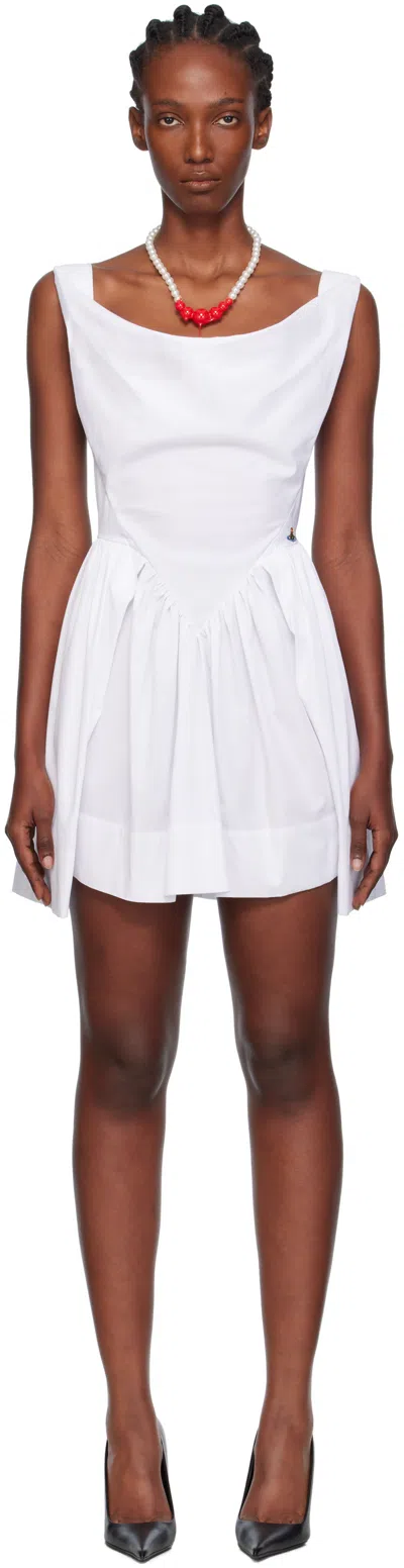 Vivienne Westwood Draped Midi Dress With Fitted Bodice And Gathered Skirt In White