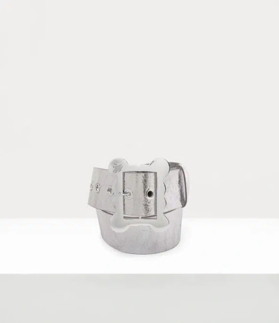 Vivienne Westwood Wide Frame Buckle Belt Metallic Crinkle Silver One Size Women