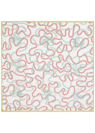 Vivienne Westwood Wiggle Orb Printed Silk Scarf In White