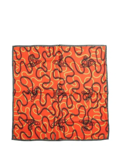 Vivienne Westwood Wiggle Orb Silk Scarf In Orange
