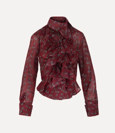 Vivienne Westwood Wizard Frill Shirt Polyester Safety Pin Motif Red 42 Women