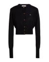 Vivienne Westwood Bea Black Cropped Cardigan With Round Neck And Front Orb Embroidery In Cotton Woman In Black