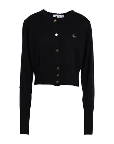 Vivienne Westwood Cropped Cardigan With Distinctive Buttons And Embroidered Emblem In Black