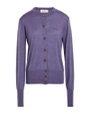 Vivienne Westwood Wool Blend Bea Cardigan With Ribbed Cuffs And Hem In Purple