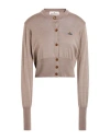 Vivienne Westwood Woman Cardigan Taupe Size L Merino Wool, Silk In Grey