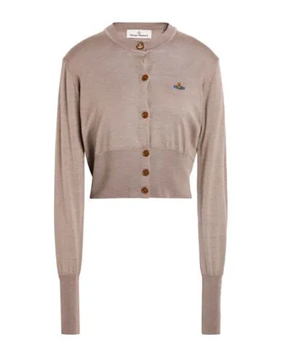 Vivienne Westwood Woman Cardigan Taupe Size L Merino Wool, Silk In Grey