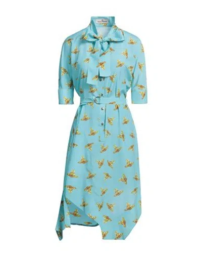 Vivienne Westwood Woman Midi Dress Turquoise Size 8 Polyester In Blue