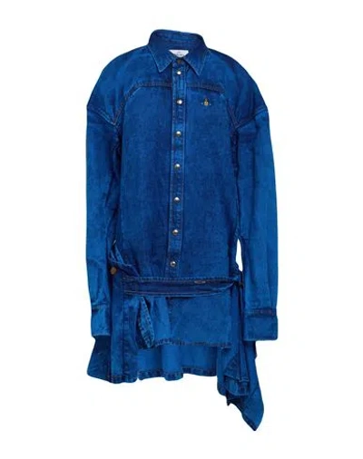 Vivienne Westwood Woman Mini Dress Blue Size 8 Cotton, Linen