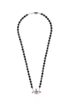 Vivienne Westwood Pendant Beaded Silver-tone Necklaces In Black