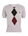 Vivienne Westwood Mens Pigeon Grey Argyle-pattern Orb-embroidery Cotton-blend Knitted Top In Grey