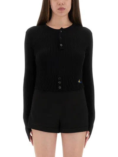 Vivienne Westwood Cropped Knitted Top With Cashmere Blend In Black
