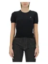 Vivienne Westwood Orb Embroidered Short-sleeved Knit Top In Black
