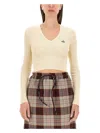 Vivienne Westwood Off-white Bea Cropped V-neck Sweater In White