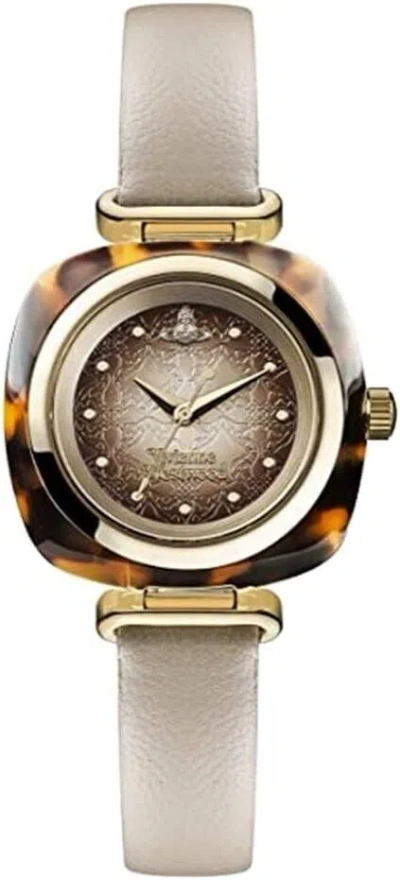 Pre-owned Vivienne Westwood [] Women's Becton Brown X Gold Greige Leather Vv141bg Watch