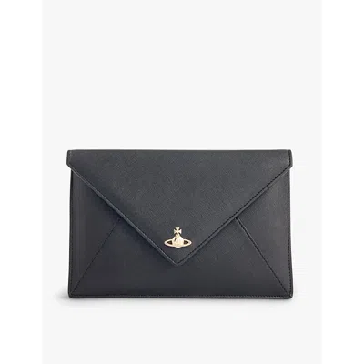 Vivienne Westwood Womens Black 3d Orb Logo-plaque Faux-leather Envelope Clutch Bag