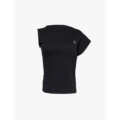 VIVIENNE WESTWOOD MENS VIVIENNE WESTWOOD HEBO ASYMMETRIC-NECK COTTON-JERSEY T-SHIRT