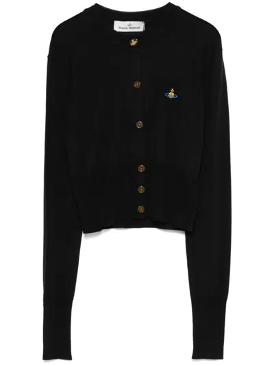 Vivienne Westwood Women Black Solid Round Neck Cardigan